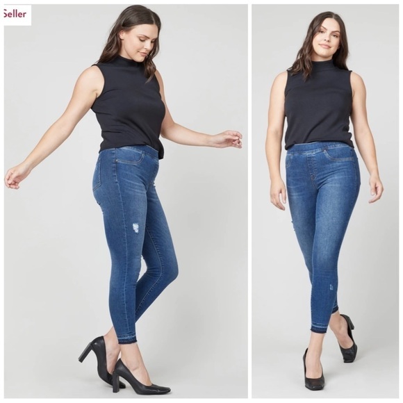 SPANX Distressed Ankle Pull On Skinny Jeans Medium Wash Size S/P NWT